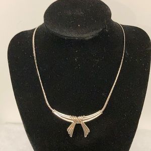 Silvertone Bow Necklace